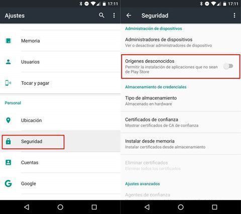 instalar aplicaciones desconocidas