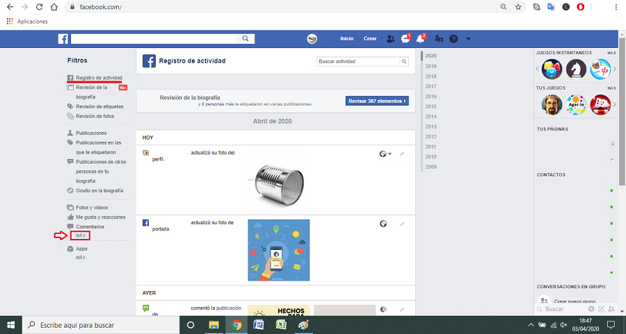 paso a paso 2 borrar historial facebook