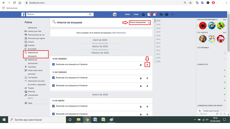 paso a paso 3 borrar historial facebook